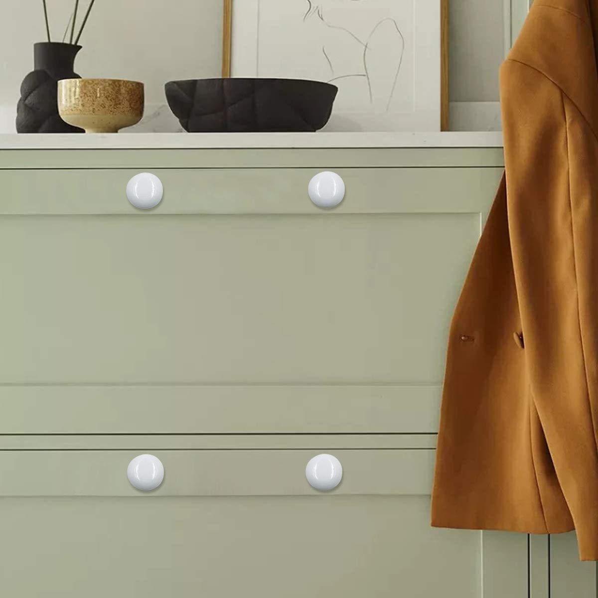 12Pcs White Mushroom Shape Wooden Cabinet Knobs - 35x26mm (1.4x1 inch) Drawer Pulls Handles for Dresser, Wardrobe & Furniture - Perfect for Kitchen Cabinets, Bathroom Vanities & DIY Home Decor Projects