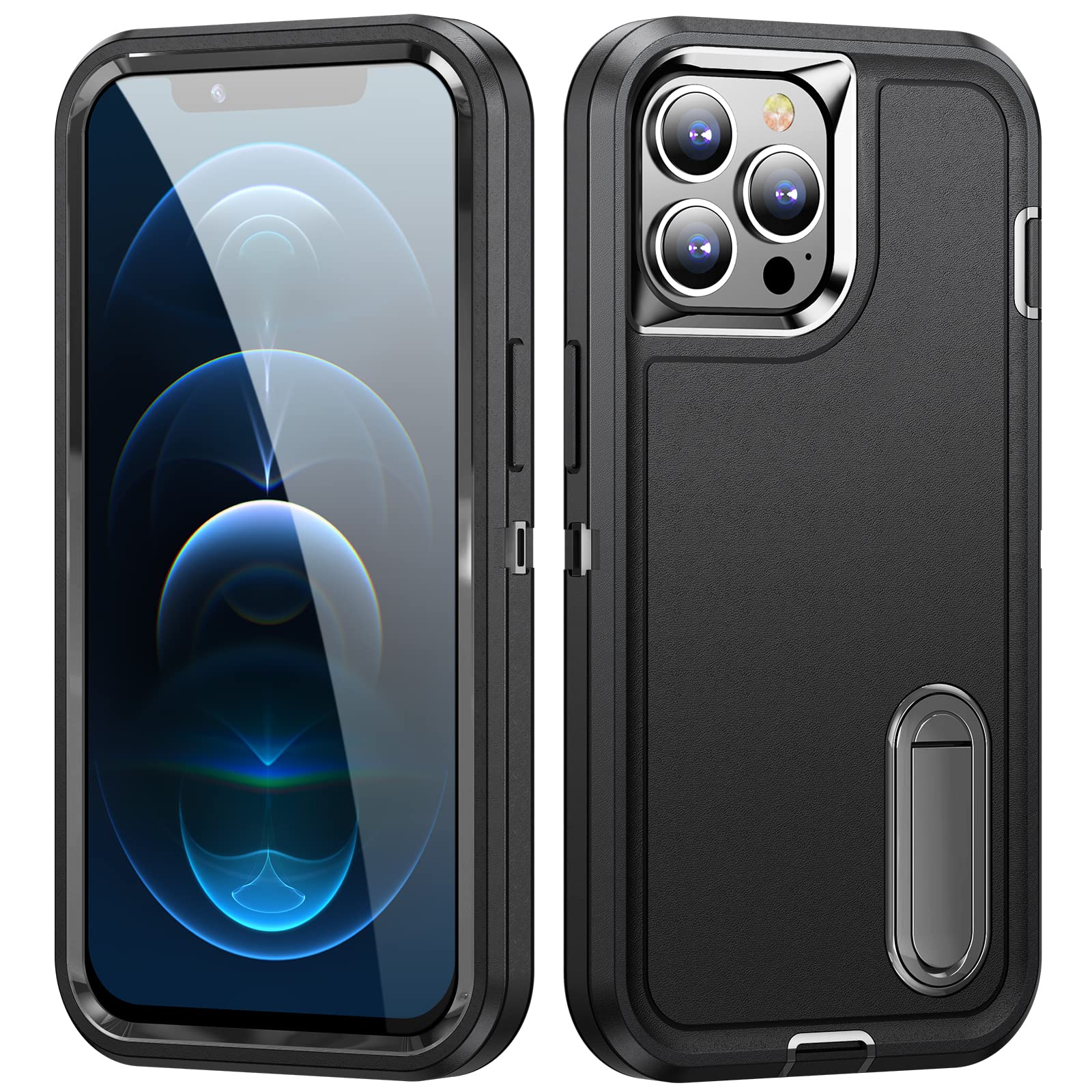 IDweel Heavy Duty Shockproof iPhone 12 Pro Max Case with Stand - Slim Fit 6.7 Inch Protective Cover | Anti-Scratch, Lightweight & Sturdy Hard Case (Black) - Perfect for Work, Travel & Everyday Protection