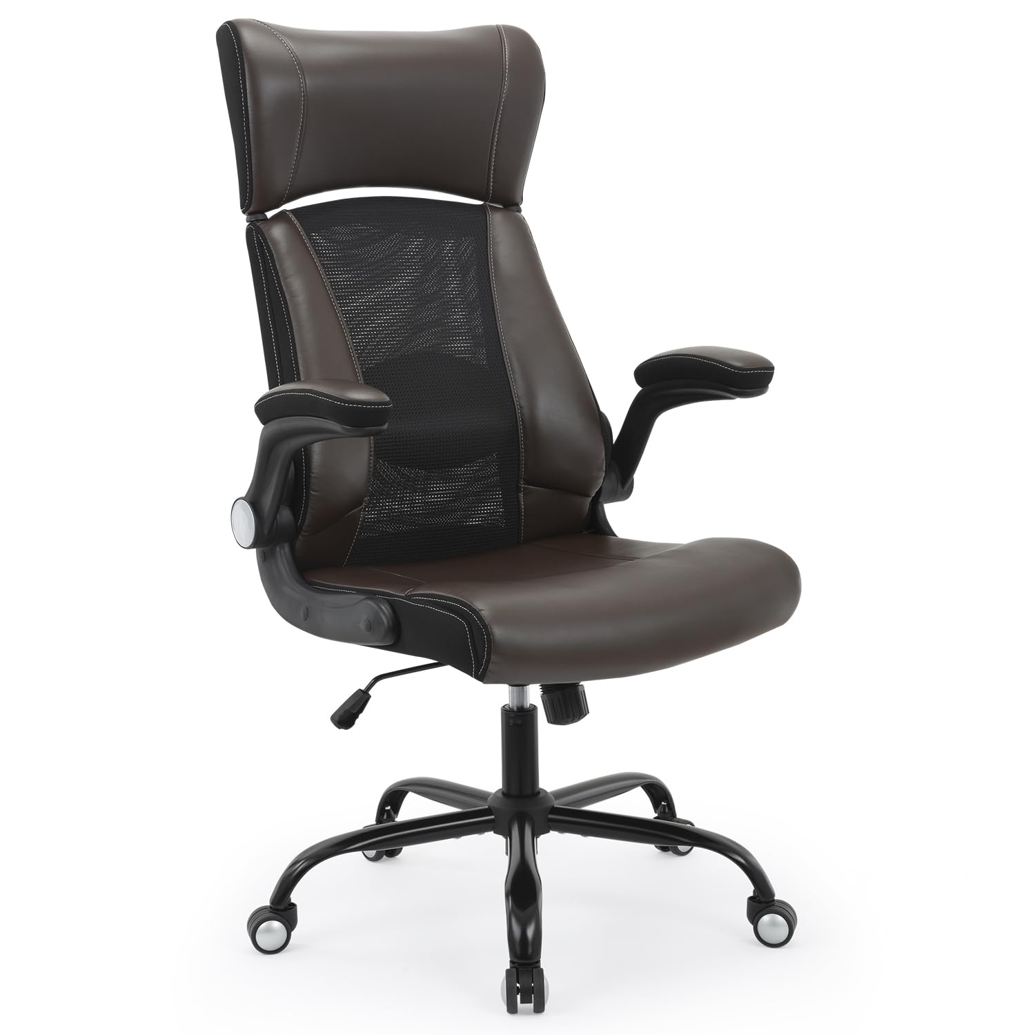 Ergonomic Home Office Chair with Adjustable Lumbar Support & Headrest - PU Leather Executive Desk Chair for Computer Work, Gaming & Study - Height Adjustable with Armrests - Perfect for Remote Work & Online Classes (Brown)