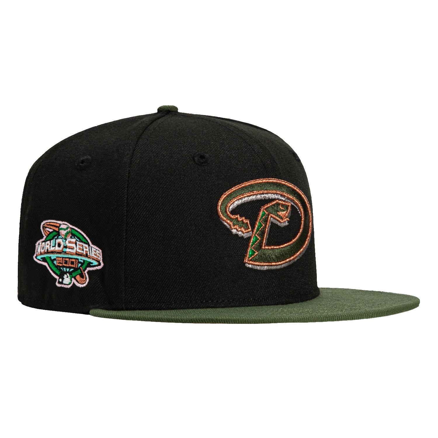New Era 59Fifty Arizona Diamondbacks 2001 World Series Patch Snapback Hat - Black, Olive, Metallic Copper - Official MLB Baseball Cap for Men & Women - Perfect for Games, Collecting & Streetwear Fashion