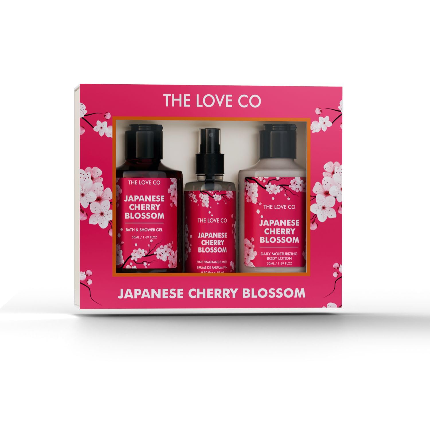 THE LOVE CO. Japanese Cherry Blossom Gift Set - Travel Size Shower Gel, Body Lotion & Body Mist Trio | Perfect Birthday, Anniversary & Valentine's Day Present | Spa Day, Romantic Getaway & Self-Care Essentials