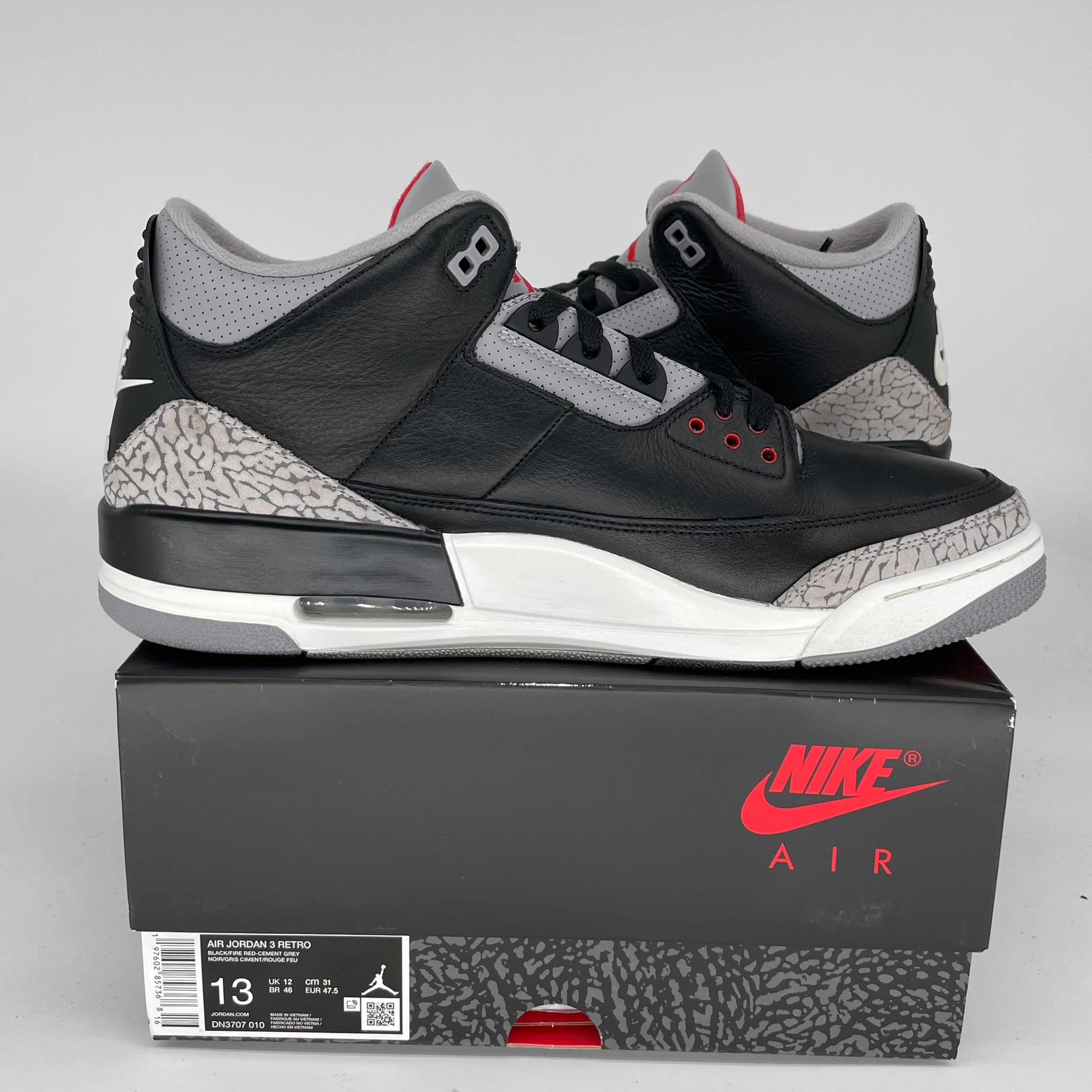 Original Air Jordan 3 Retro 'Black Cement' Men's Basketball Shoes - Size 13 (DN3707-010) | Authentic Nike Sneakers for Streetwear, Casual & Basketball Performance