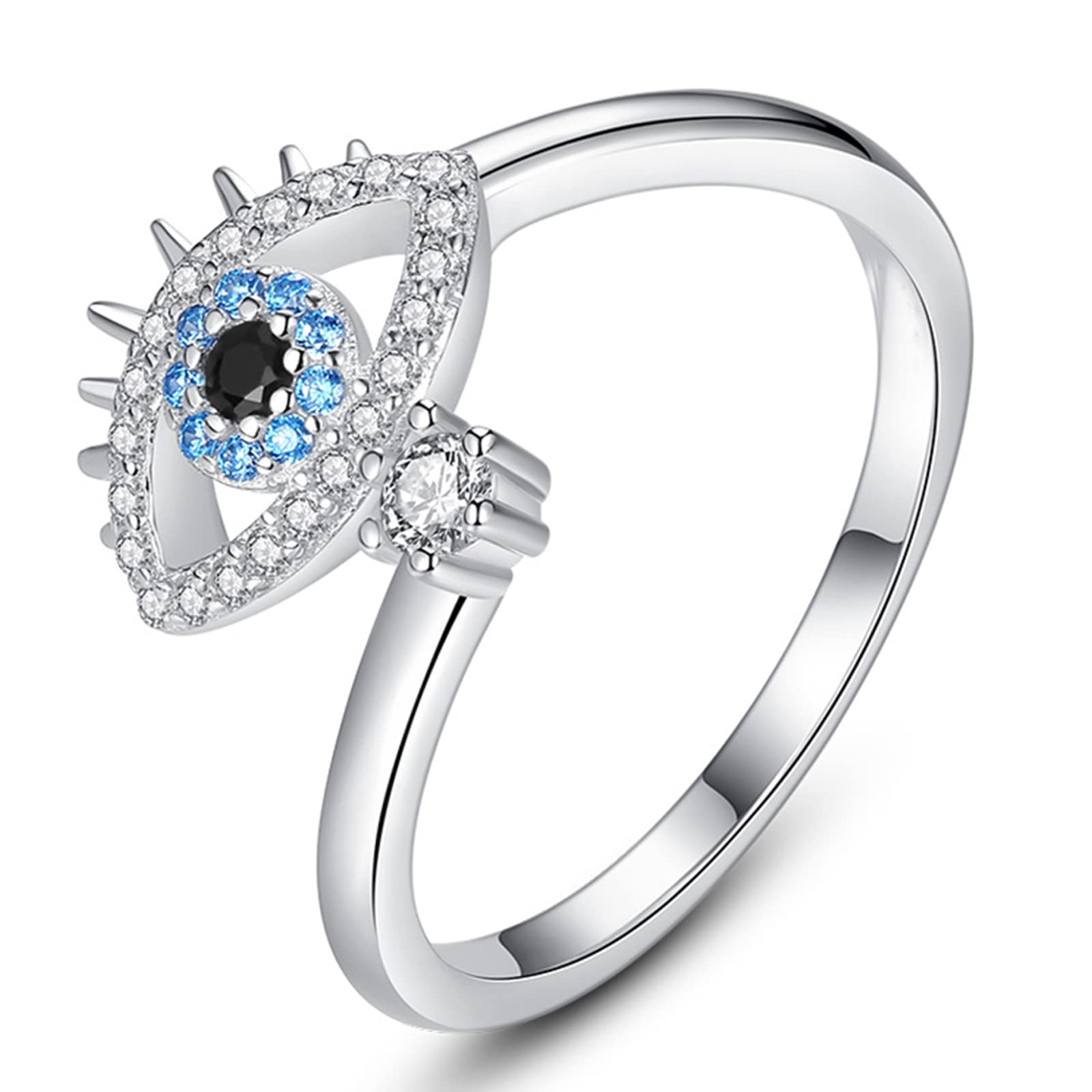 Evil Eye Ring for Women - Adjustable Opening Ring with Zircon Stone, Silver Evil Eye Jewelry, Spiritual Protection Gift for Her | Perfect for Everyday Wear, Meditation & Positive Energy
