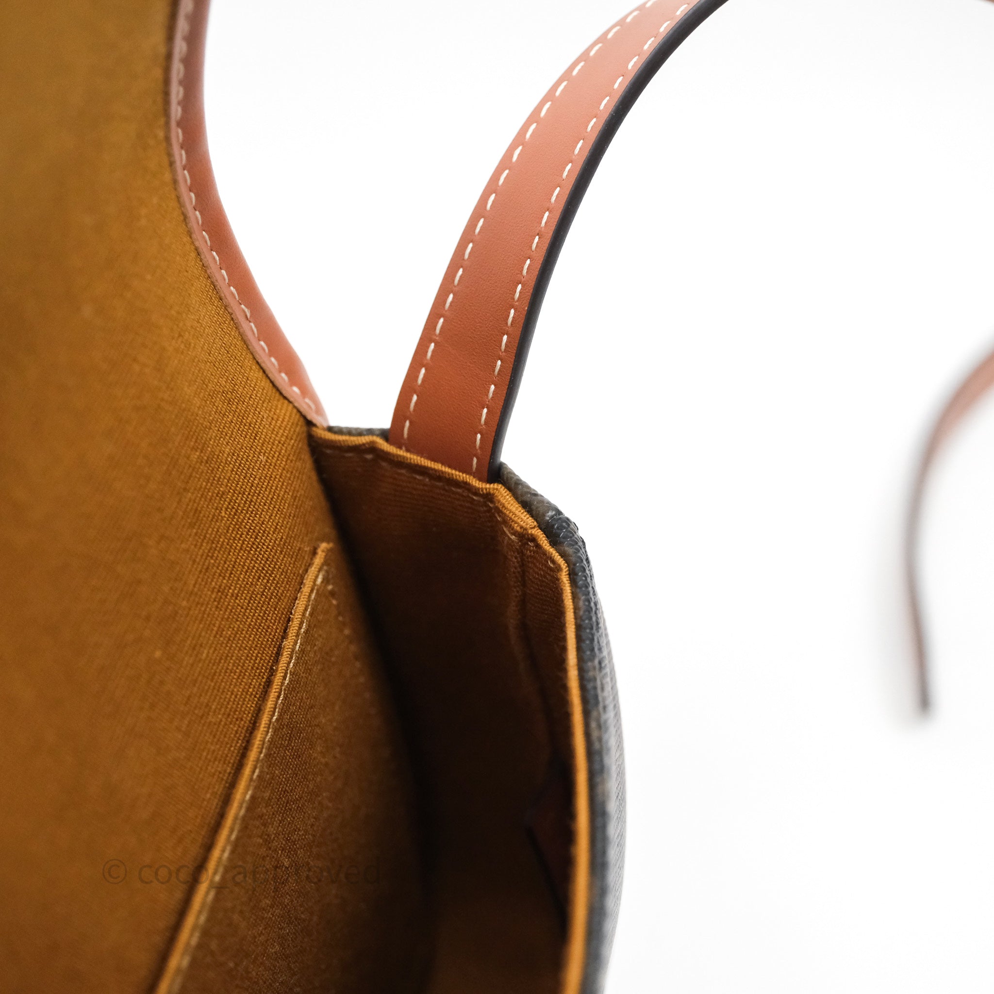 Celine Mini Besace Triomphe Crossbody Bag in Canvas & Calfskin Leather - Tan Color for Women | Perfect for Everyday Use, Work & Travel