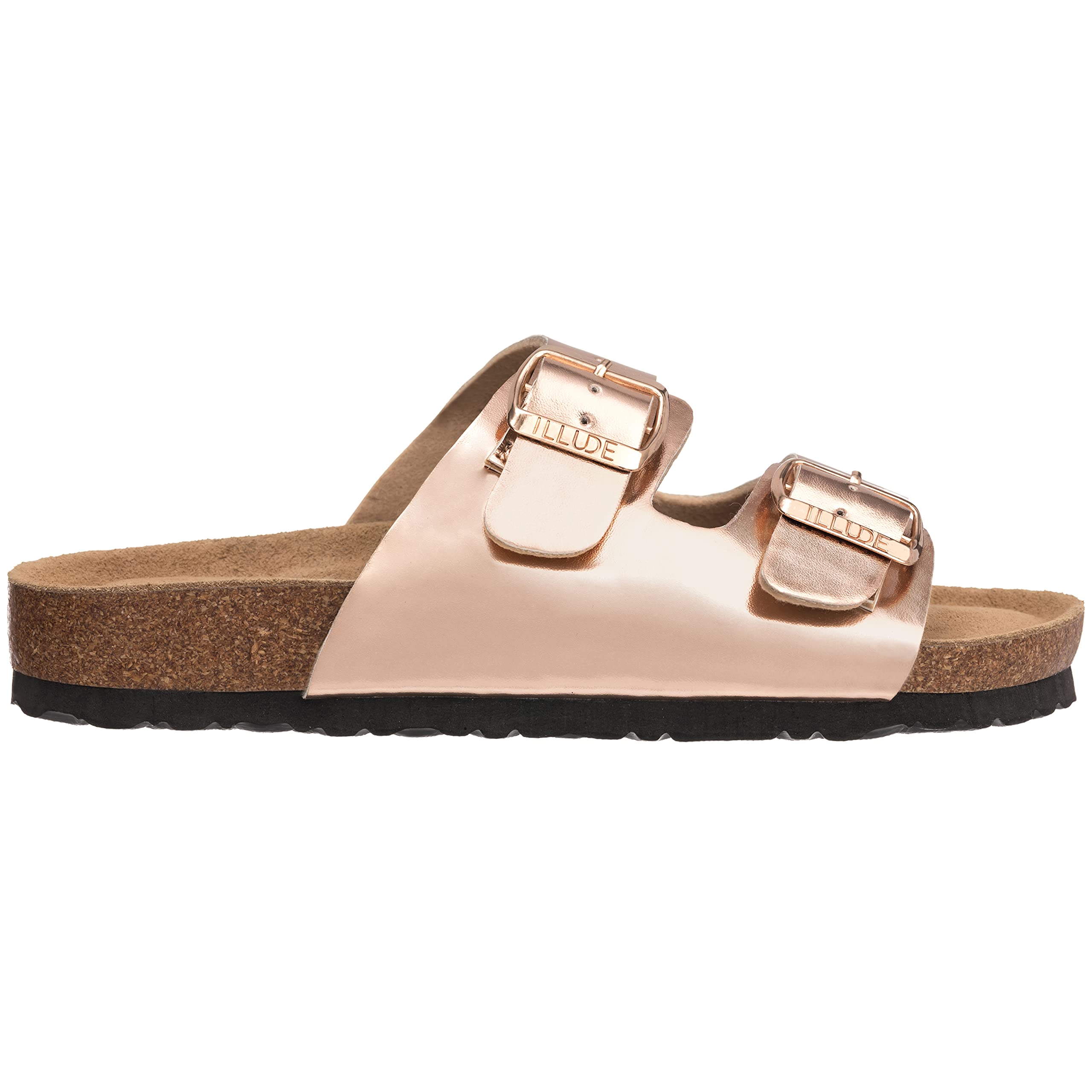 ILLUDE Women's Cork Footbed Sandals with Adjustable Buckles - Slip On Platform Slides for Summer, Beach, and Casual Wear - Comfortable Walking Sandals for Women