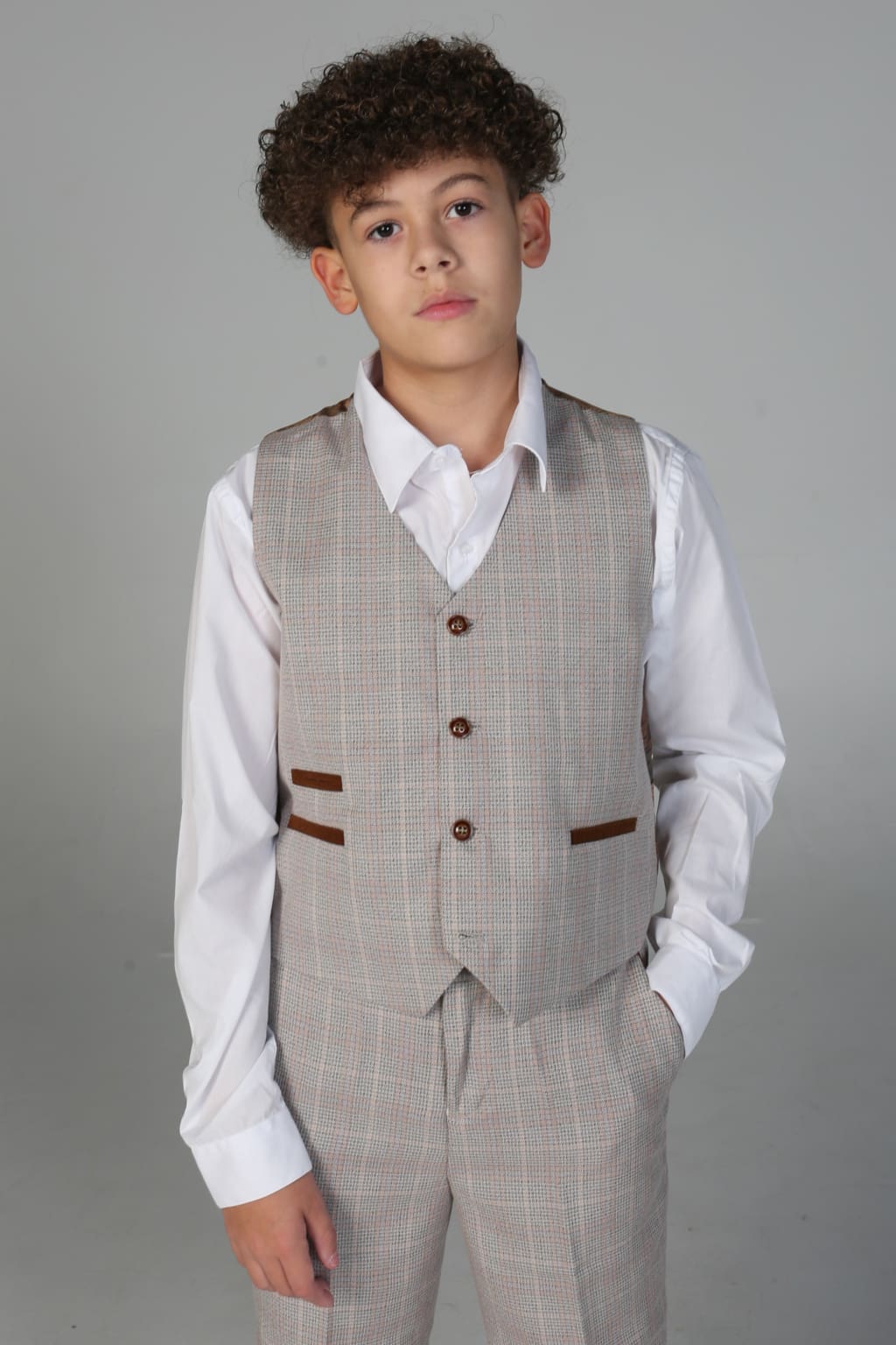 Boys' Leo Beige 3-Piece Suit Set | Formal Blazer, Vest & Pants | Perfect for Weddings, Parties & Special Occasions