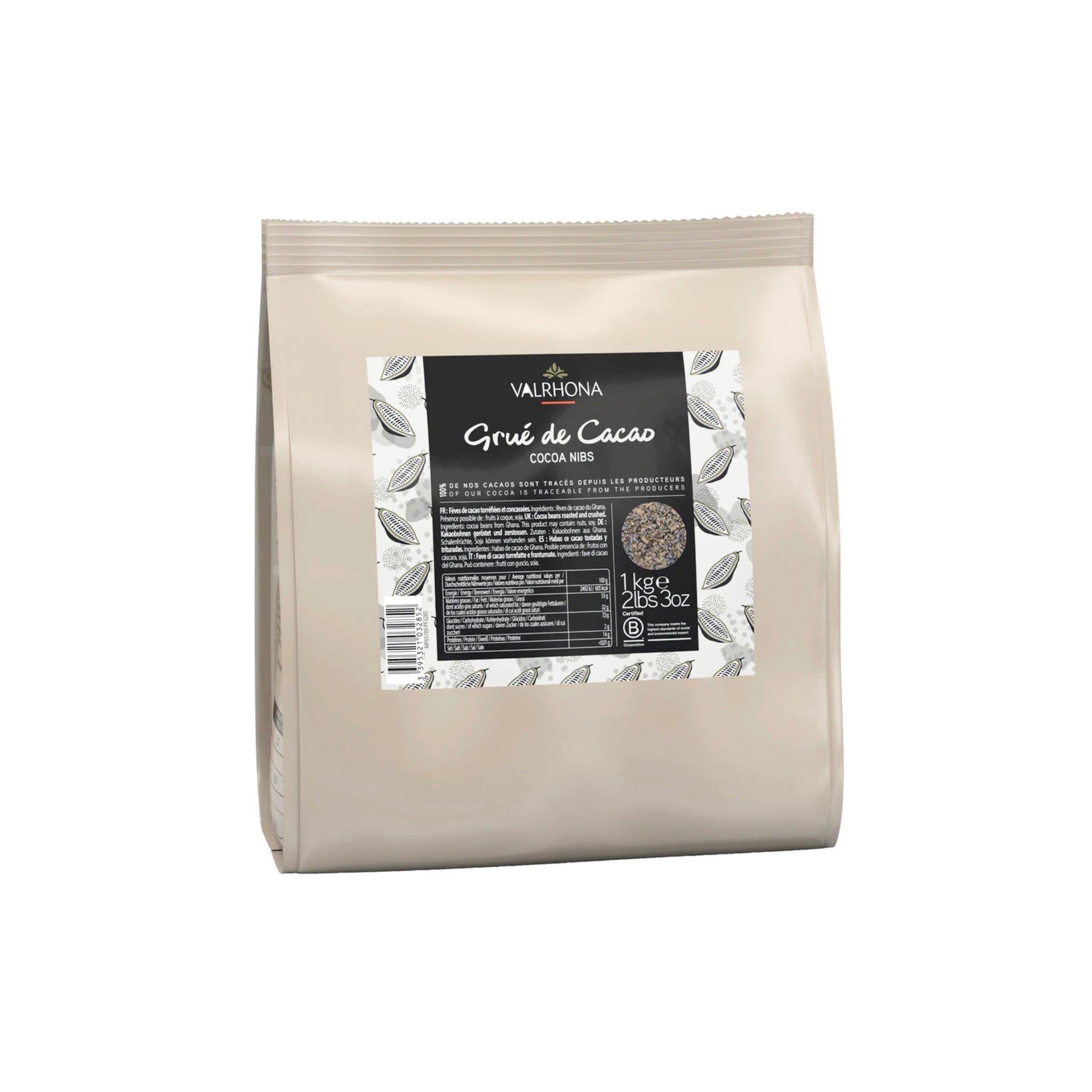 VALRHONA Premium Cocoa Nibs - Organic Crunchy Chocolate Pieces for Baking, Desserts & Snacks - Perfect for Smoothies, Yogurt Toppings & Homemade Treats