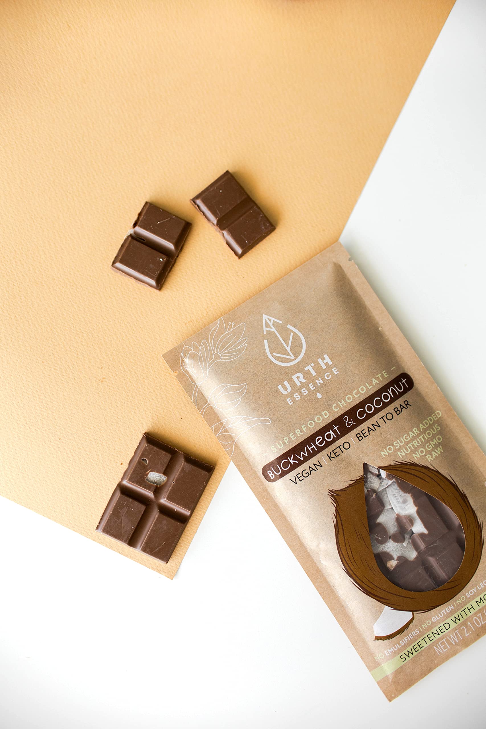 Organic Vegan Chocolate Bars - Sugar Free, Keto Friendly, Dairy Free & Gluten Free Healthy Snacks | Urth Essence Keto Chocolate with Coconut Buckwheat | Perfect for Vegan Gifts, Low-Carb Diet & Healthy Lifestyle