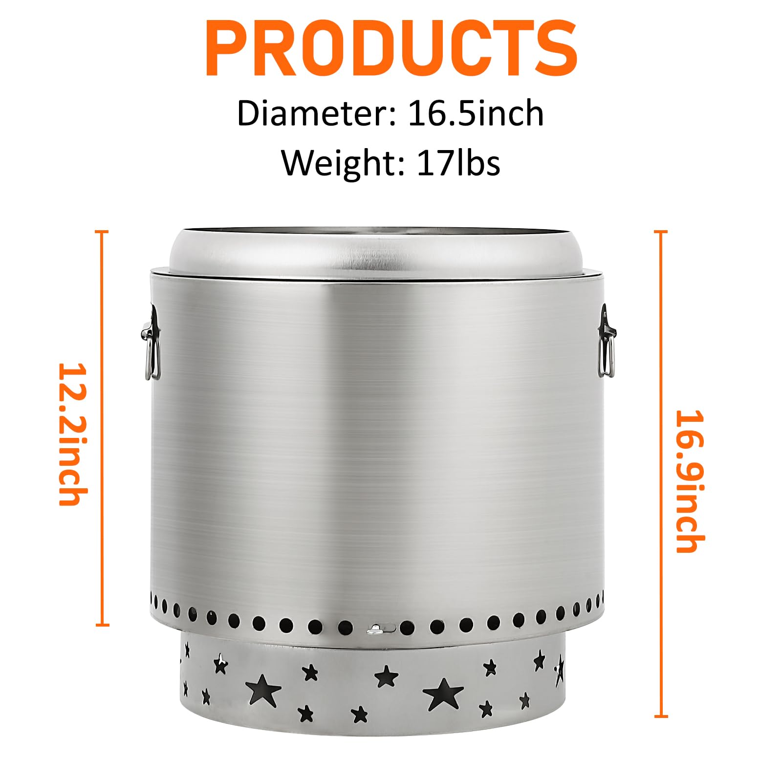 GARVEE 16.5 Inch Smokeless Fire Pit with Handle - Portable Outdoor Wood Burning Fireplace - Stainless Steel Fire Pit with Removable Ash Pan & Poker - Perfect for Backyard, Patio, Camping & Bonfire Nights