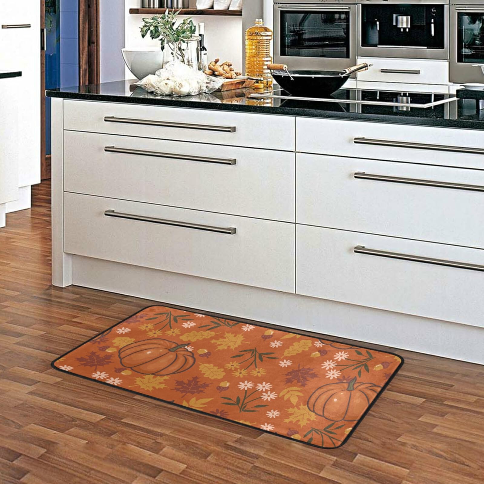 Non-Slip Washable Kitchen Rugs - Absorbent Fall Pumpkin Halloween Floor Mats for Sink Area - Cushioned Farmhouse Style Runner Rug 39x20 Inch - Perfect for Home, Kitchen, Bathroom & Holiday Decor