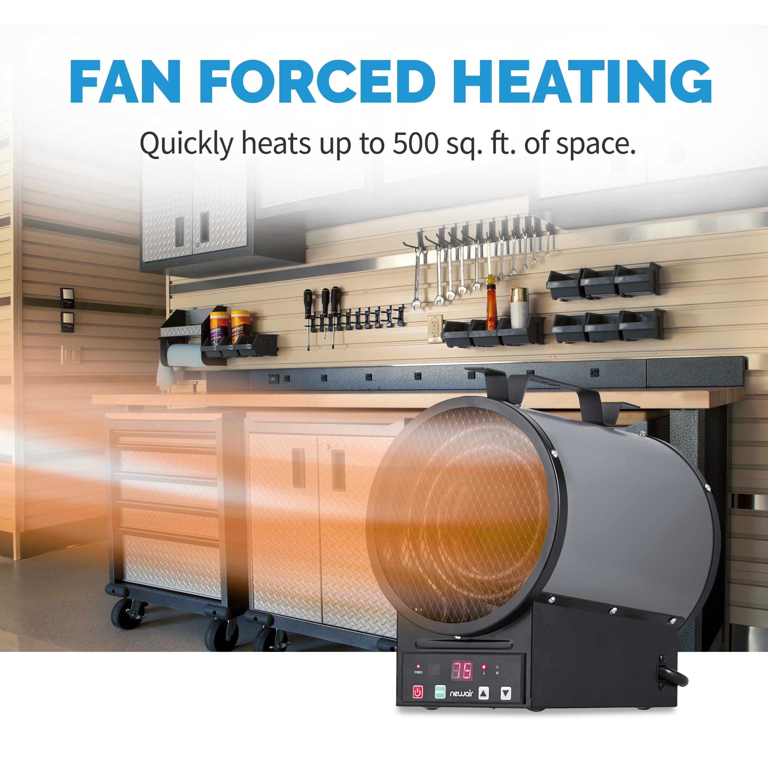 Newair® Electric Garage Heater 1500W - Freestanding, Wall or Ceiling Mount Space Heater for Workshop, Warehouse & Home Use - Fast Heating with Adjustable Thermostat