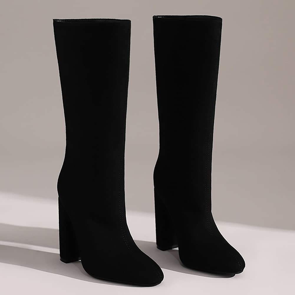 Roimaash Women's Fashion Mid-Calf Block Heel Boots - Pull On Winter Ankle Boots for Casual Outfits & Office Wear