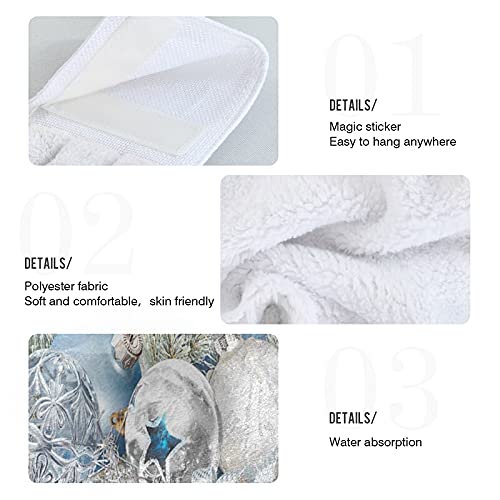 Silver Christmas Snowflake Kitchen Hand Towels - 2 Pack Super Absorbent Winter Blue Hanging Oven Towels with Loop | Dishcloth, Tea Towel & Bar Mop for Bathroom, Tabletop & Holiday Decor