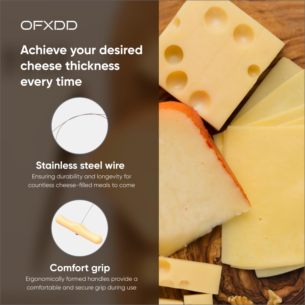 Stainless Steel Cheese Wire Slicer with Handles - 17.7 Inch Handheld Cheese Cutter for Perfect Cheese Slices - Ideal for Home Kitchens, Restaurants, and Cheese Platter Preparation