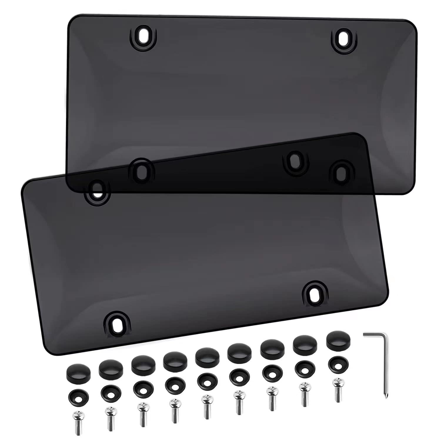OKLPF 2 Pack Smoked Black Tinted License Plate Covers - Unbreakable Plastic Frame with Clear Bubble Design & Screw Caps - Fits All Standard 6x12 Inch Plates - Perfect for Cars, Trucks & Motorcycles (Weatherproof Protection & Stylish Look)