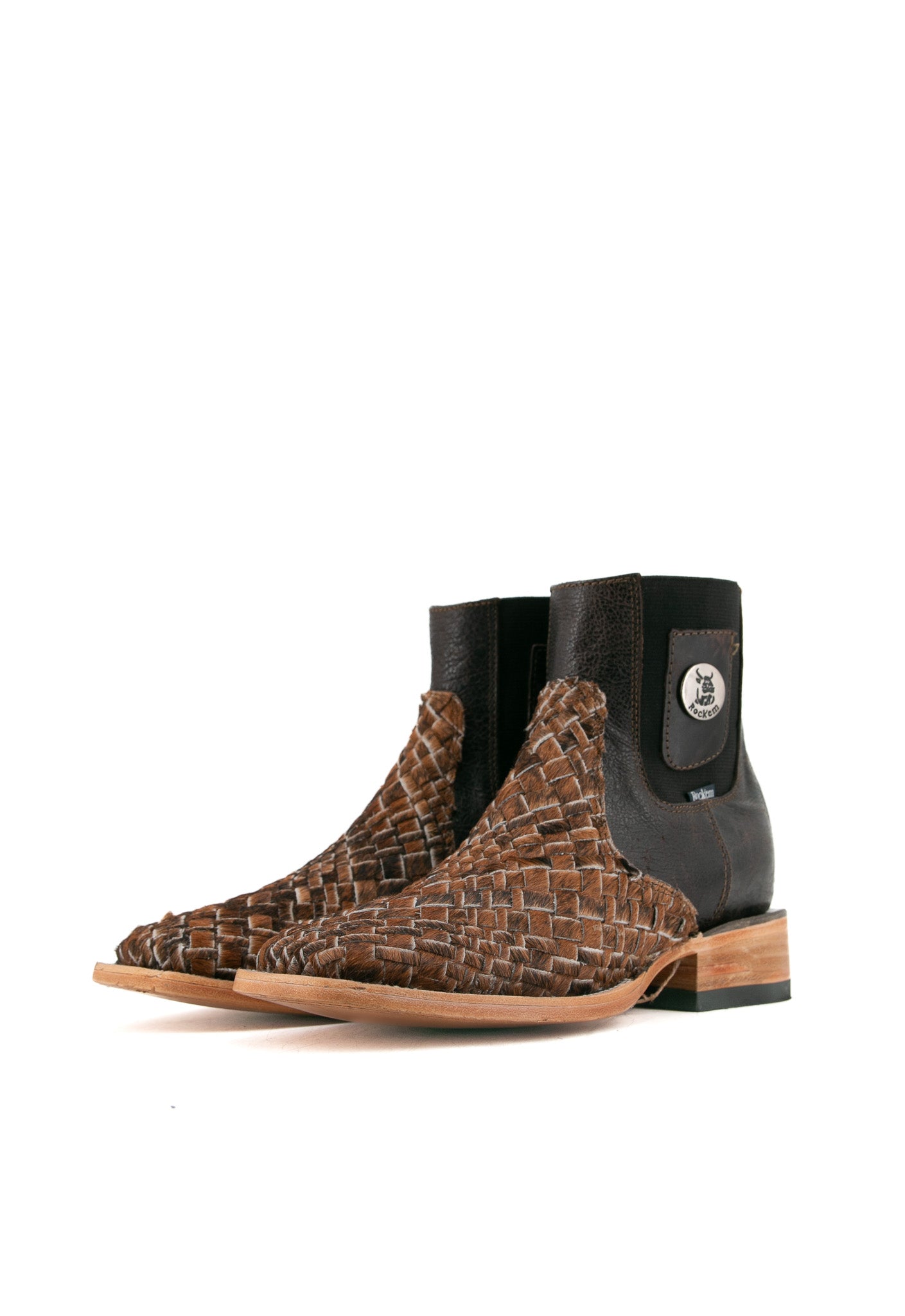 Men's Woven Cowhide Square Toe Ankle Boots - Size 6 (Box EM42) - Comfortable Western Style Boots for Casual Wear & Outdoor Activities