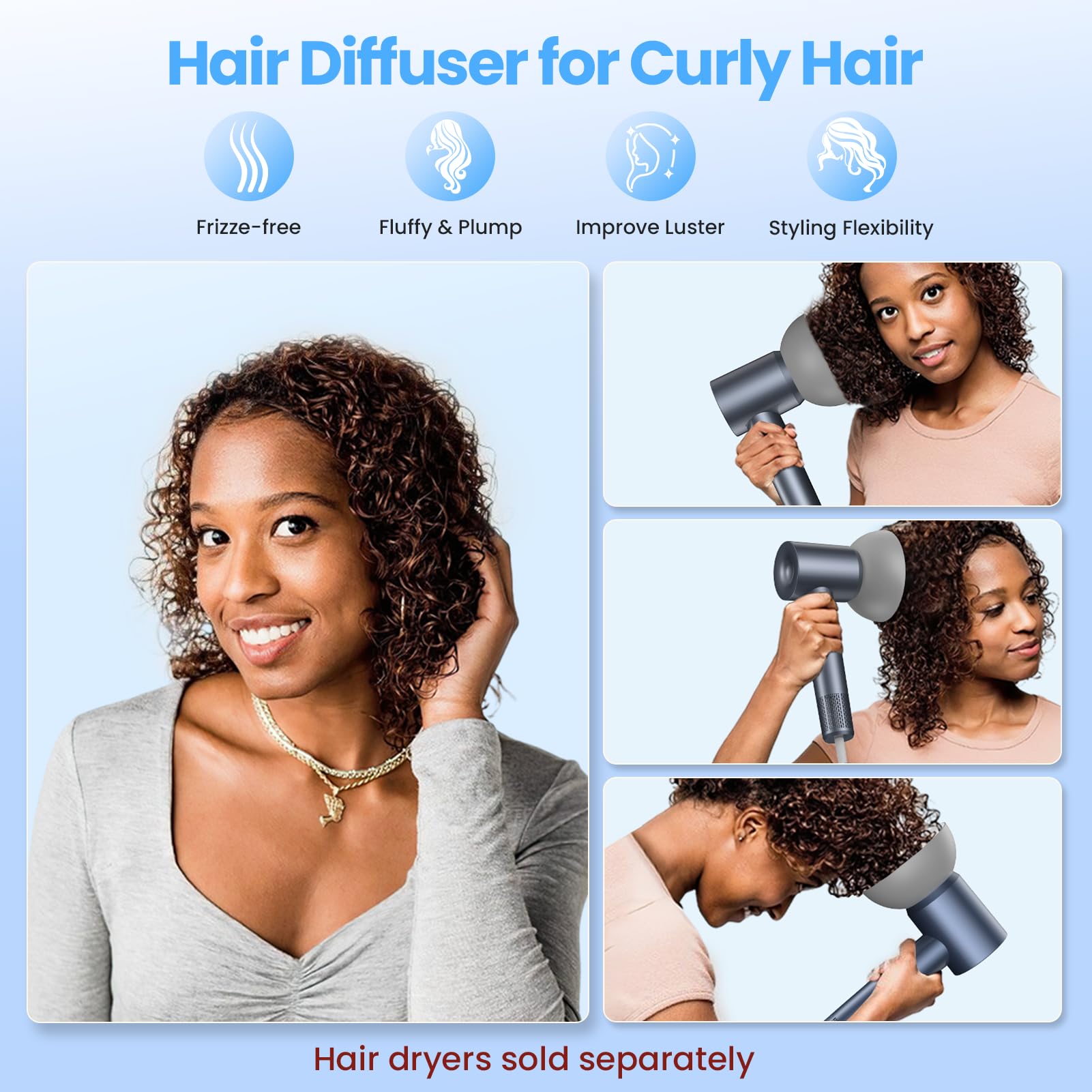 LAMPICK Hair Diffuser Attachment for Hair Dryer - Volumizing Diffuser for Curly & Wavy Hair - Perfect for Salon Styling & Home Hair Care