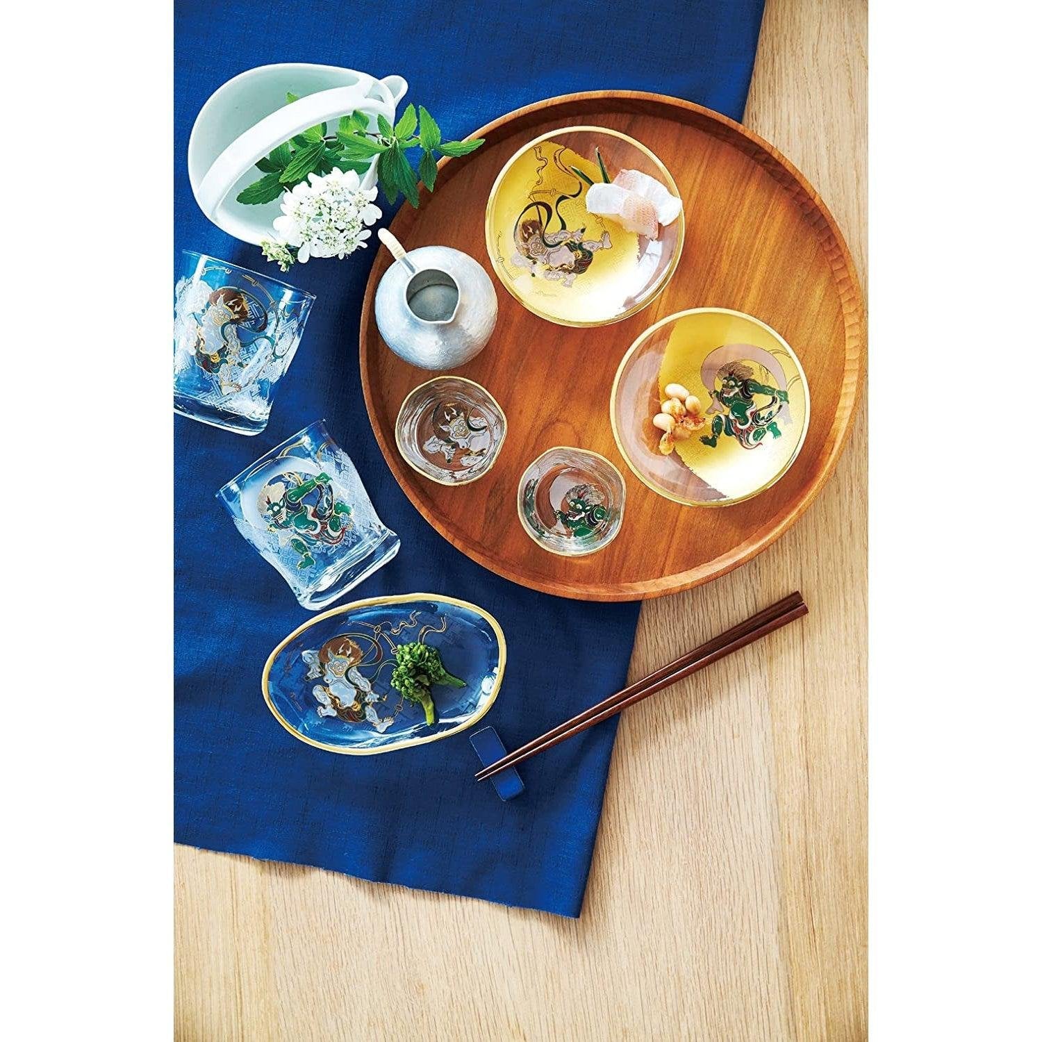 Aderia Fujin Raijin Small Glass Plate Set - Japanese Style Glassware Dish Collection S 6229 - Perfect for Sushi, Desserts & Home Decor