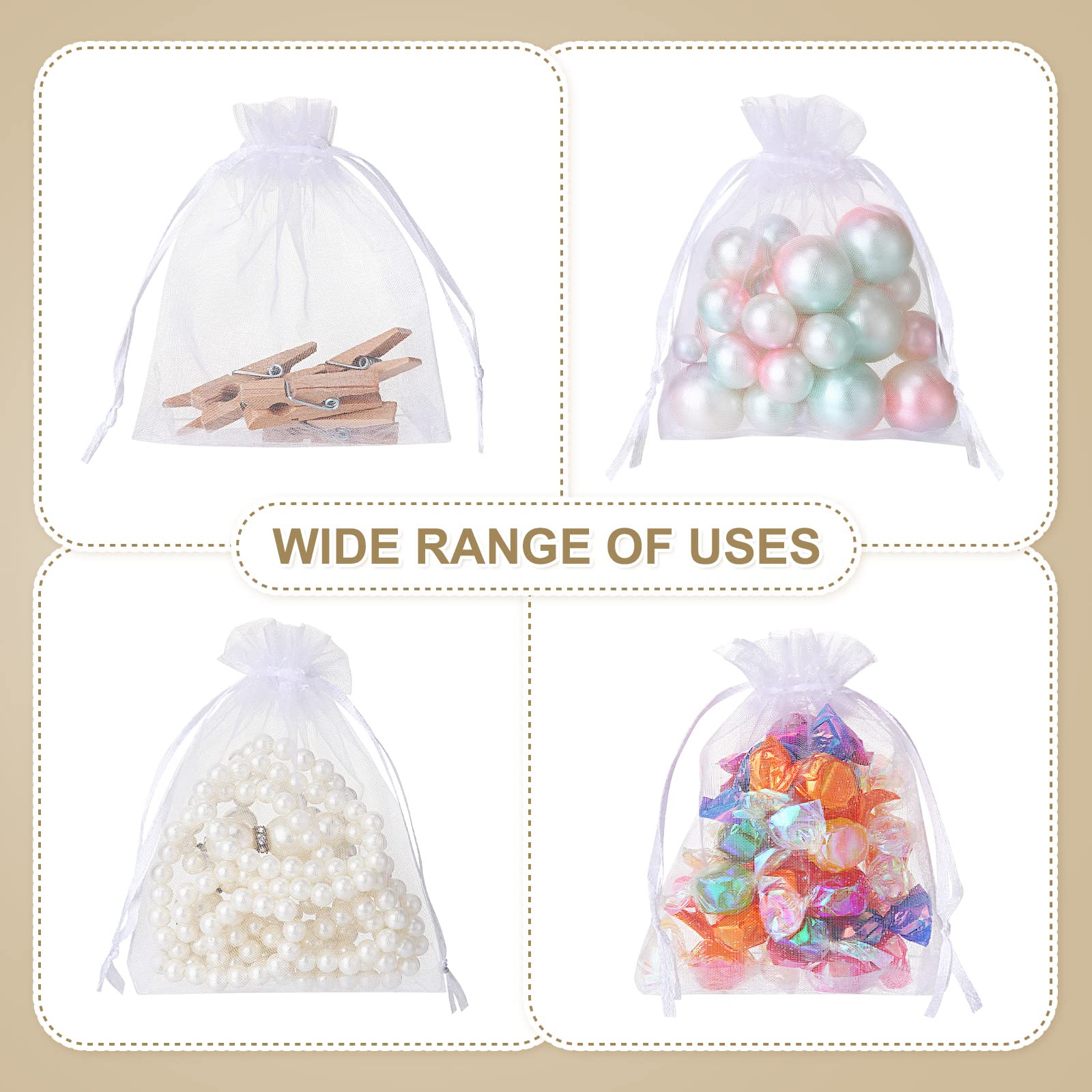 1000 Pcs White Organza Bags 3x4 Inches - Jewelry Gift Bags, Wedding Favor Bags, Drawstring Mesh Pouches for Candy, Bracelets, Party Favors & Small Gifts - Perfect for Bridal Showers, Baby Showers and Birthday Parties