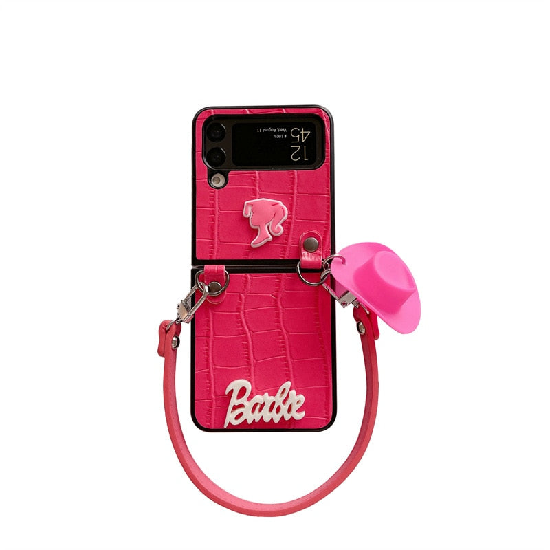 Barbie Fashion Leather Phone Case for Samsung Galaxy Z Flip 3/4 - Stylish Women's Smartphone Cover with Keychain, Perfect Gift for Her - Ideal for Daily Use, Work, and Travel