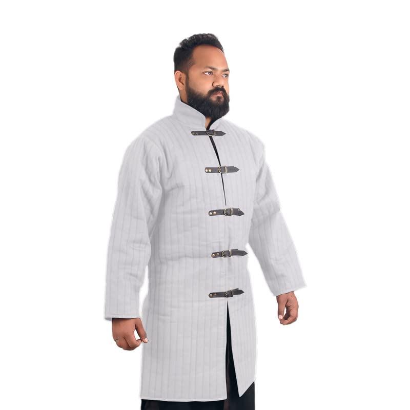 THE MEDIEVALS Medieval Thick Padded Gambeson Coat - Full Length Aketon Jacket Armor for LARP, Cosplay & Historical Reenactment