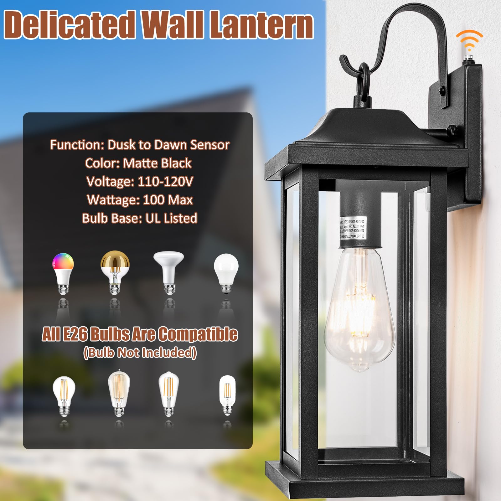 2-Pack 17 Inch Dusk to Dawn Outdoor Wall Lights, Waterproof IP65 Exterior Porch Lights with Tempered Clear Glass, Matte Black Anti-Rust Wall Sconces - Perfect for Patio, Garden, Garage & Entryway Lighting