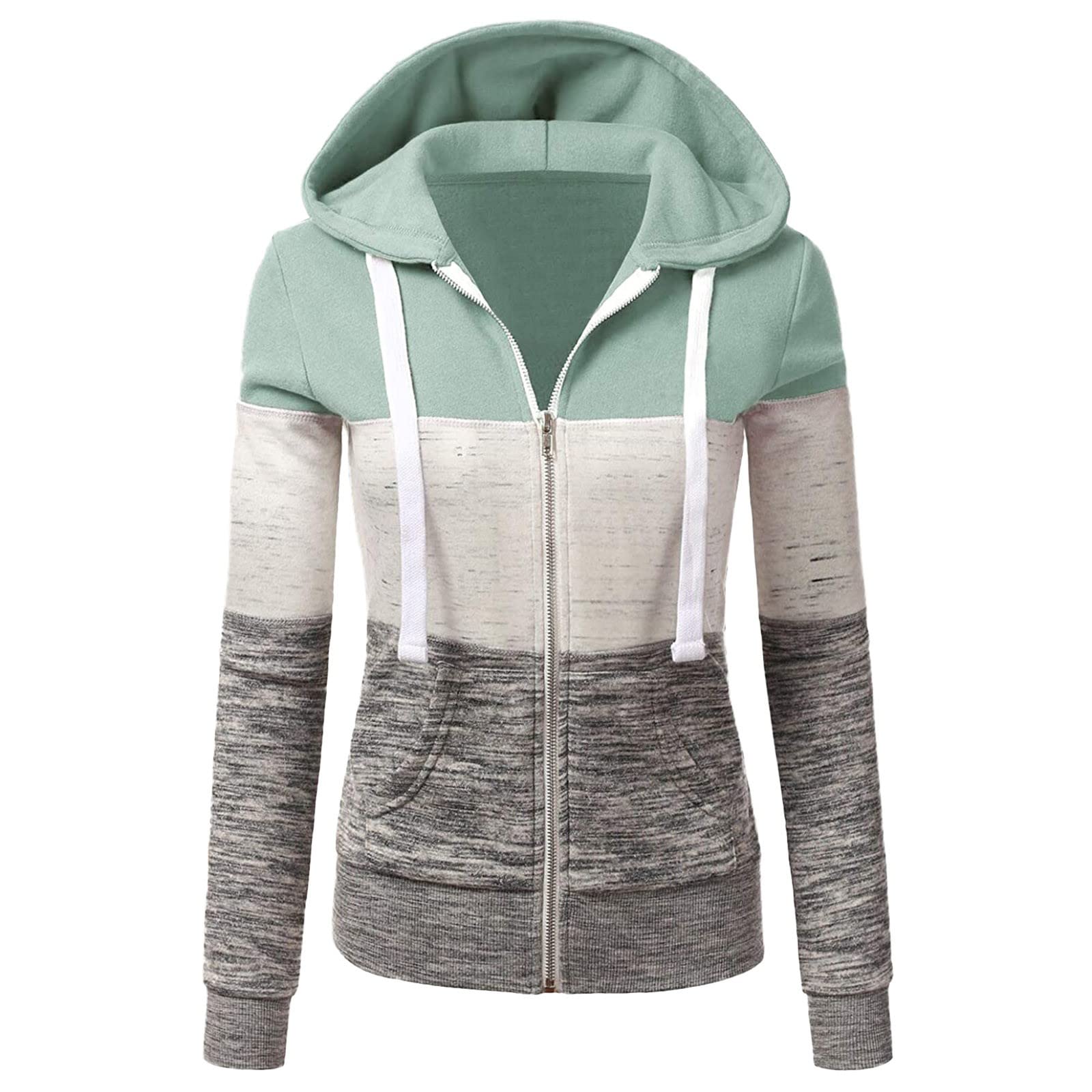 Women's Color Block Zip Up Hoodie with Pockets & Drawstring - Casual Pullover Sweatshirt for Everyday Wear, Workout & Outdoor Activities