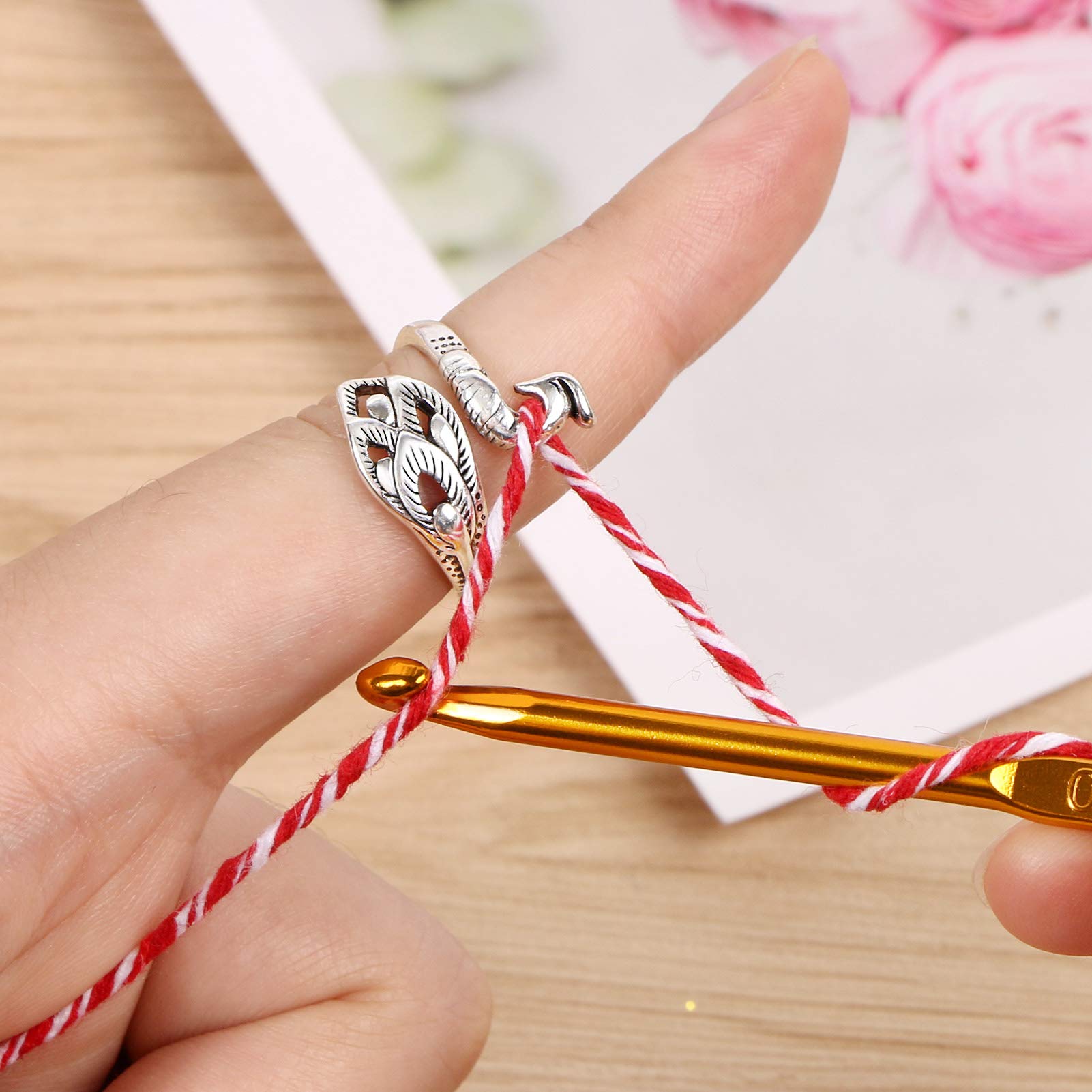 MIKIMIQI 2 Pack Adjustable Knitting Loop Crochet Rings - Yarn Guide Finger Holder for Faster Knitting & Crocheting | Perfect for Beginners, DIY Crafts, and Handmade Projects