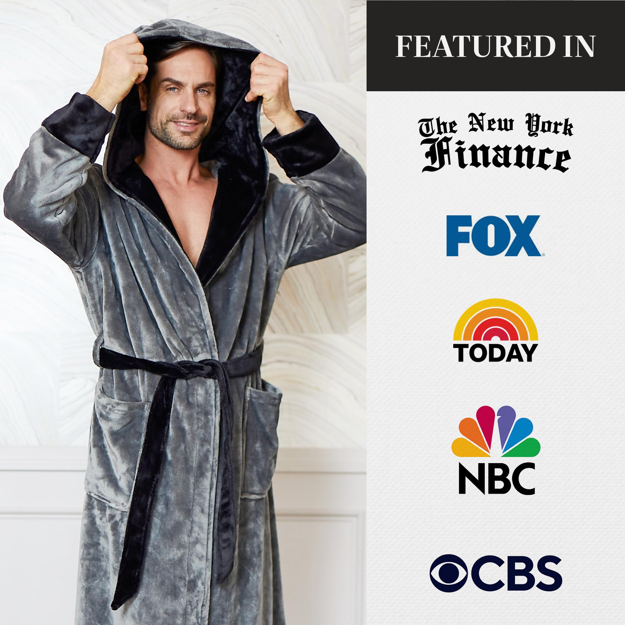 Luxury Men's Plush Hooded Bathrobe - Soft Long Linen Robe for Men, Perfect for Spa, Lounge & Relaxation at Home