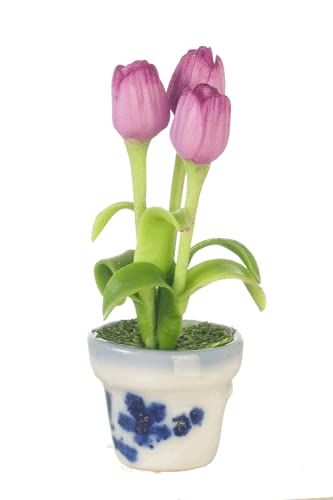FactoryDirectCraft Potted Lavender Tulips - Miniature Dollhouse Decor | Perfect for Fairy Gardens, DIY Miniature Scenes & Home Decoration