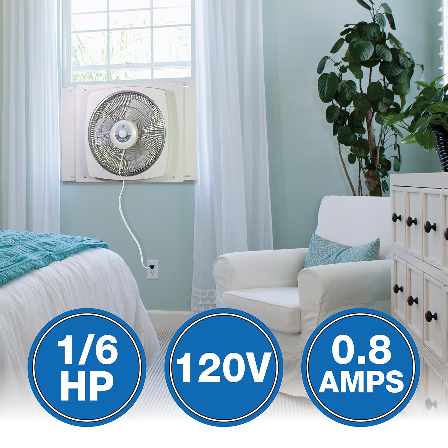 Air King 9155 16-Inch White Window Fan - Powerful Ventilation for Home & Office - Perfect for Cooling, Air Circulation & Energy Savings