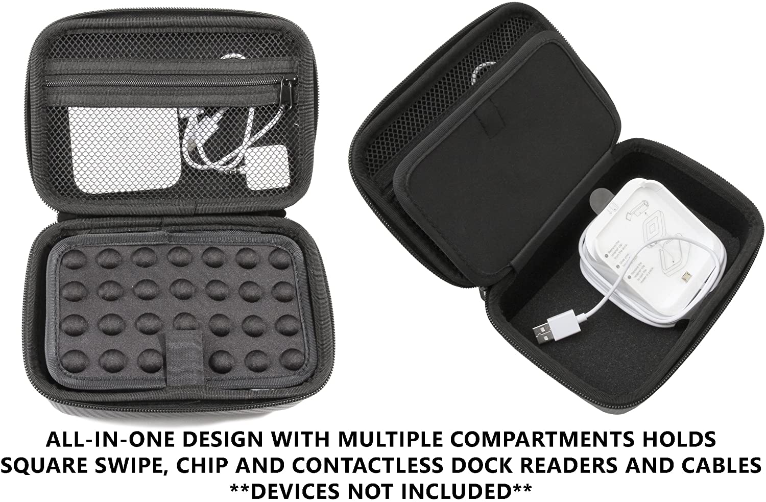 Casematix Portable Card Reader Case - Compatible with Square Contactless Dock, Chip Reader & Scanner - Fits Dock, Square Reader, USB Cables - Perfect for Retail, Food Trucks & Mobile Payments