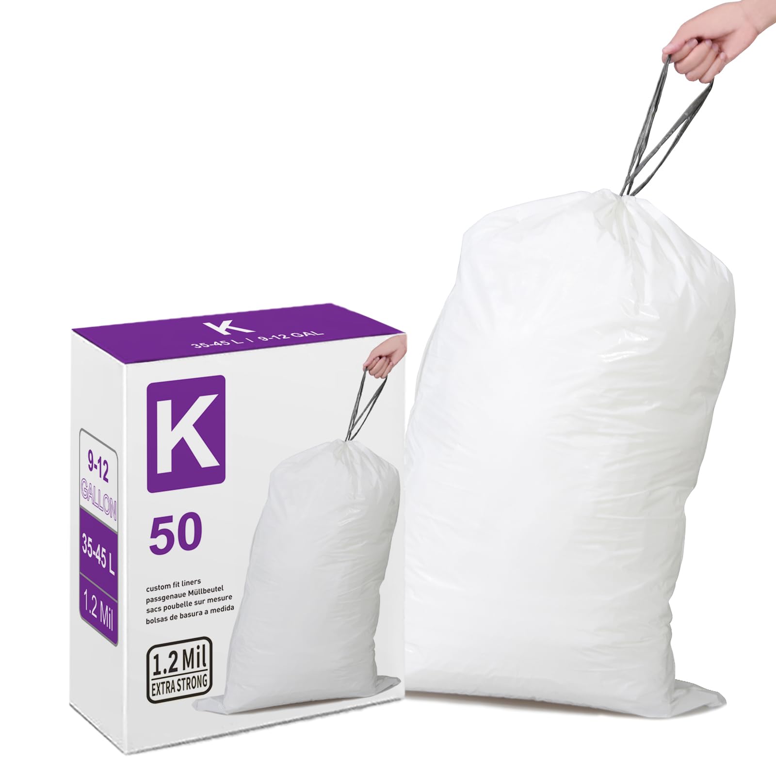 Heavy Duty 1.2 Mil Thick Plastic Trash Bags with Reinforced Drawstring - 9-12 Gallon Garbage Can Liners - 50 Count - Leak Proof & Tear Resistant - Perfect for Kitchen, Office, Bathroom, and Outdoor Use