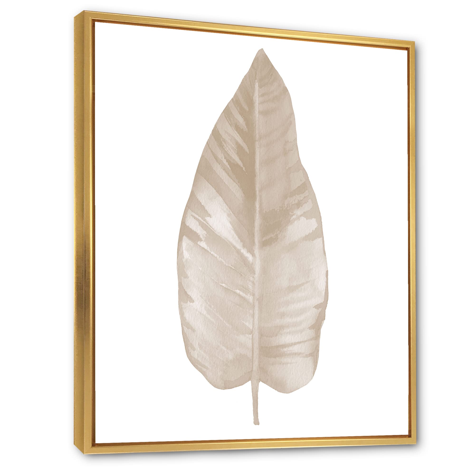 DesignQ Dried Leaf Plant Beige on White - Traditional Framed Canvas Wall Art Print for Living Room, Bedroom & Office Decor | Home & Office Wall Decorations