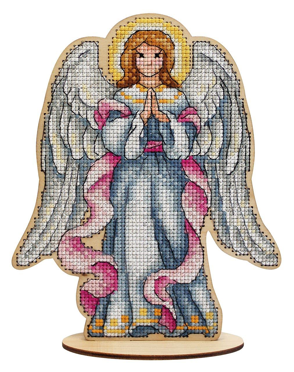 Christmas Angel Cross Stitch Kit on Wood Base - Bible Nativity Scene for Home Decor