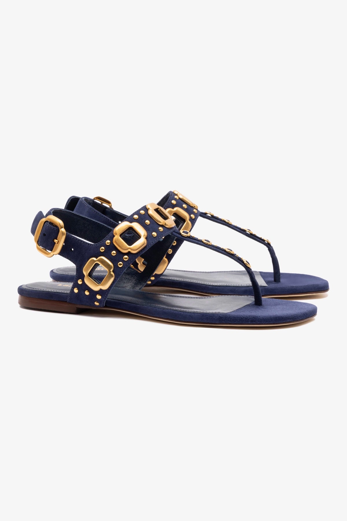 Milan Studs Thong Sandals for Women - Navy Blue Suede Beach Sandals, Comfortable Flip Flops for Summer, Pool, Vacation & Casual Outings