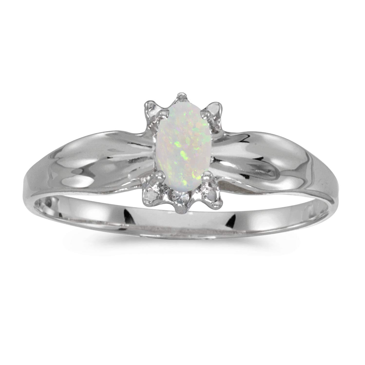 10K White Gold Oval Opal and Diamond Ring for Women – Elegant Vintage Style Jewelry Gift for Engagement, Wedding, Anniversary & Special Occasions