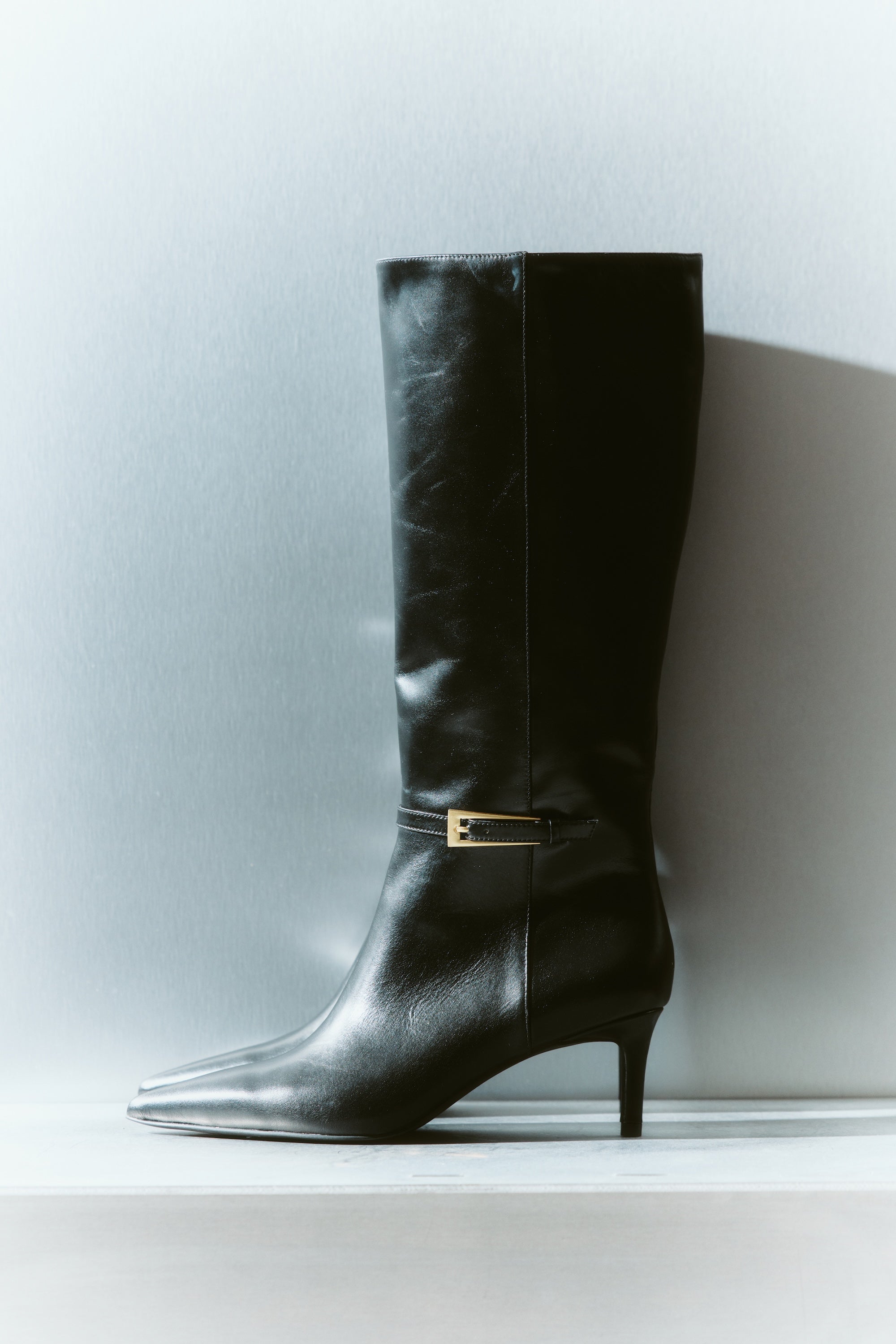 Drake Stiletto Long Boots for Women - Black High Shine Leather Knee High Boots - Perfect for Party, Night Out & Formal Occasions