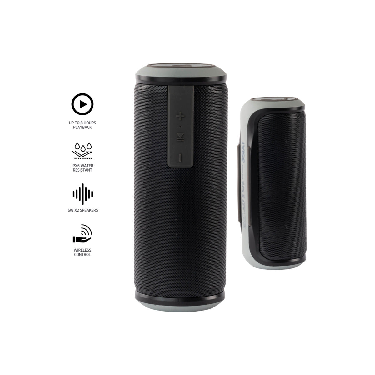 3sixT SoundTube Wireless Bluetooth Speaker - IPX6 Waterproof, Portable Outdoor Speaker for Beach, Pool, Party, Hiking - Black/Grey
