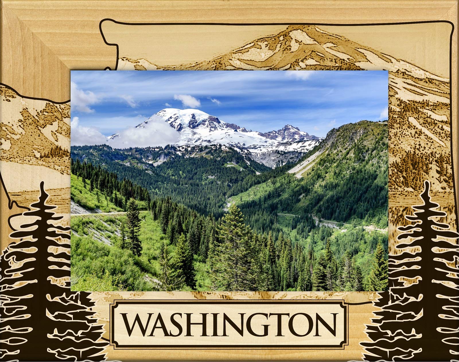 Personalized Washington State Laser Engraved Wood Picture Frame 5x7 Inches - Perfect for Family Photos, Travel Memories & Home Decor