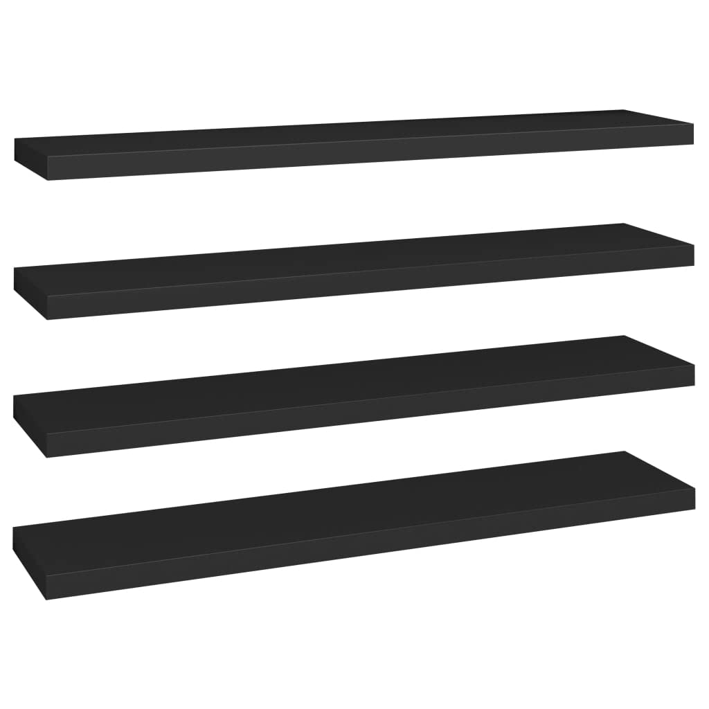 Modern Floating Wall Shelf Set of 4 - Black MDF Ledge Shelves 47.2