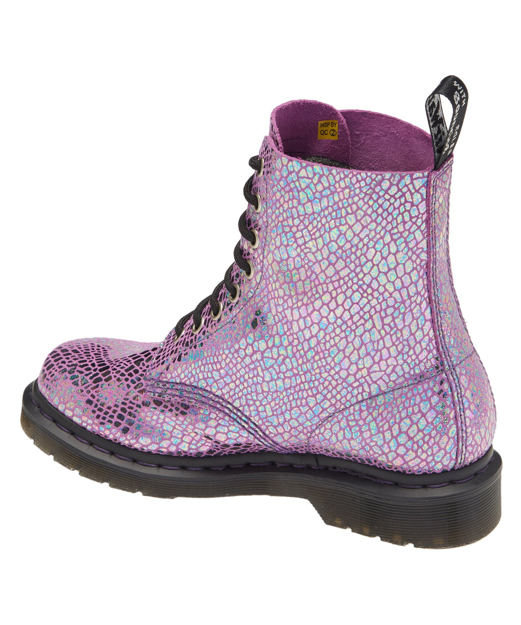 Dr. Martens 1460 Pascal Violet Mirror Shift Suede & Snake Print Boots - Women's Fashion Ankle Boots for Punk, Gothic & Streetwear Outfits