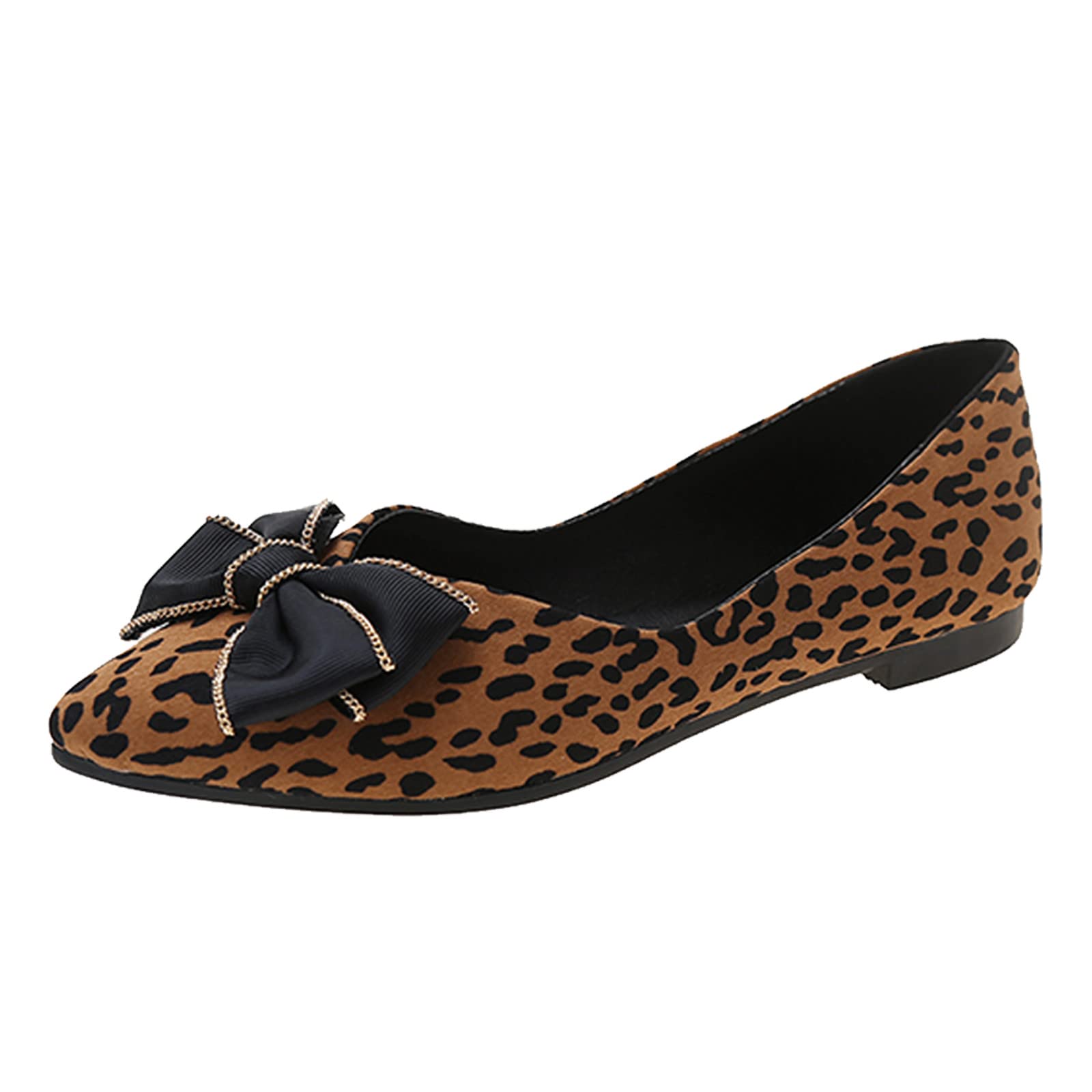Women's Comfortable Slip-On Flats with Leopard Bow - Classic Dressy Casual Shoes for Work, Travel & Everyday Wear