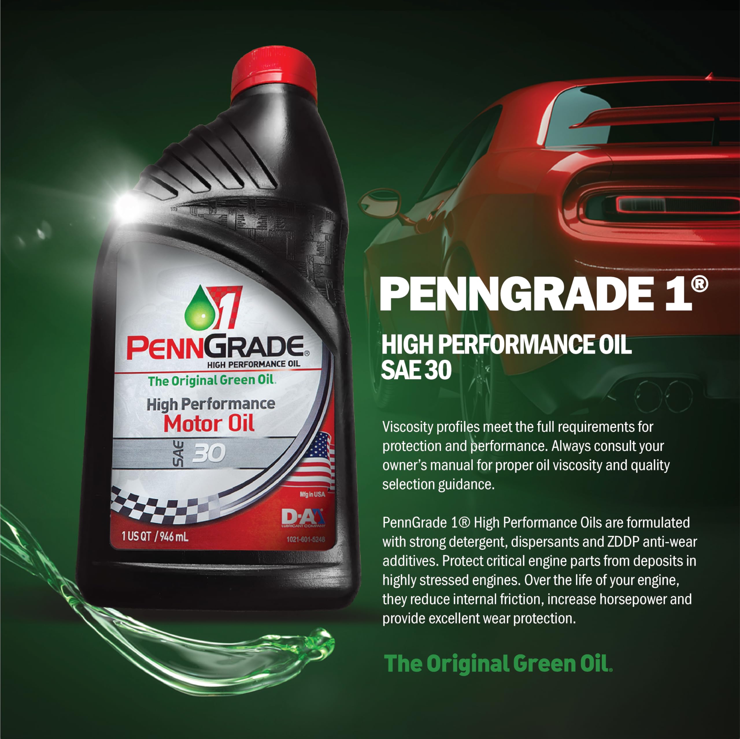 **PENN GRADE 1 Monograde High Performance Oil SAE 30 - 1 Quart (12 Pack) - Ideal for Classic Cars, Motorcycles & Small Engines**