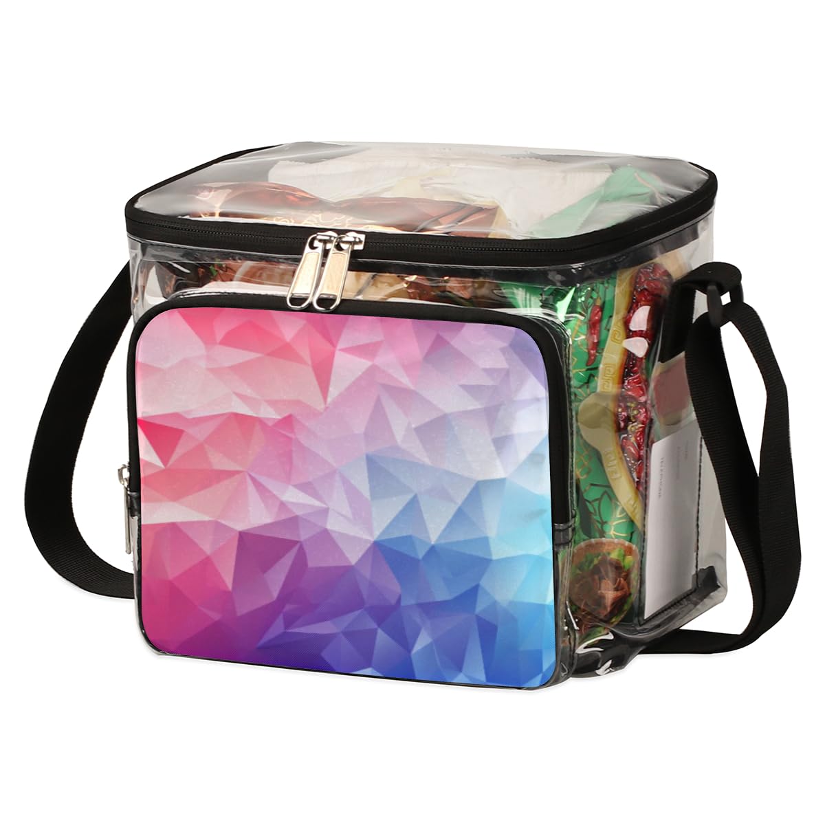 GzLeyigou Geometric Pattern Clear Tote Bag with Handles - Red & Blue Textured Transparent Crossbody Shoulder Bag for Lunch, Outdoor, Travel, Picnic, Concerts & Sports Events | Stadium Approved Multipurpose Carryall