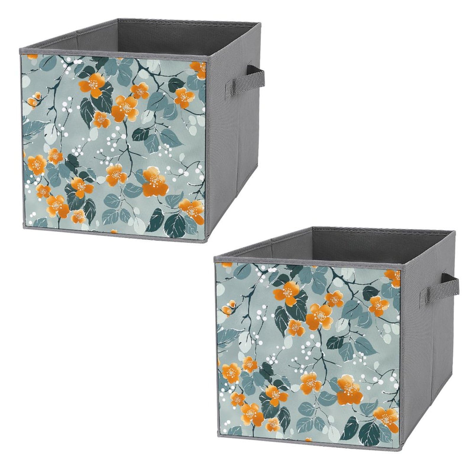 2-Pack Foldable Fabric Storage Bins with Handles - Collapsible Closet Organizer Baskets for Clothes, Toys & Home Organization (Floral Pattern) - Perfect for Bedroom, Nursery & Small Space Storage Solutions