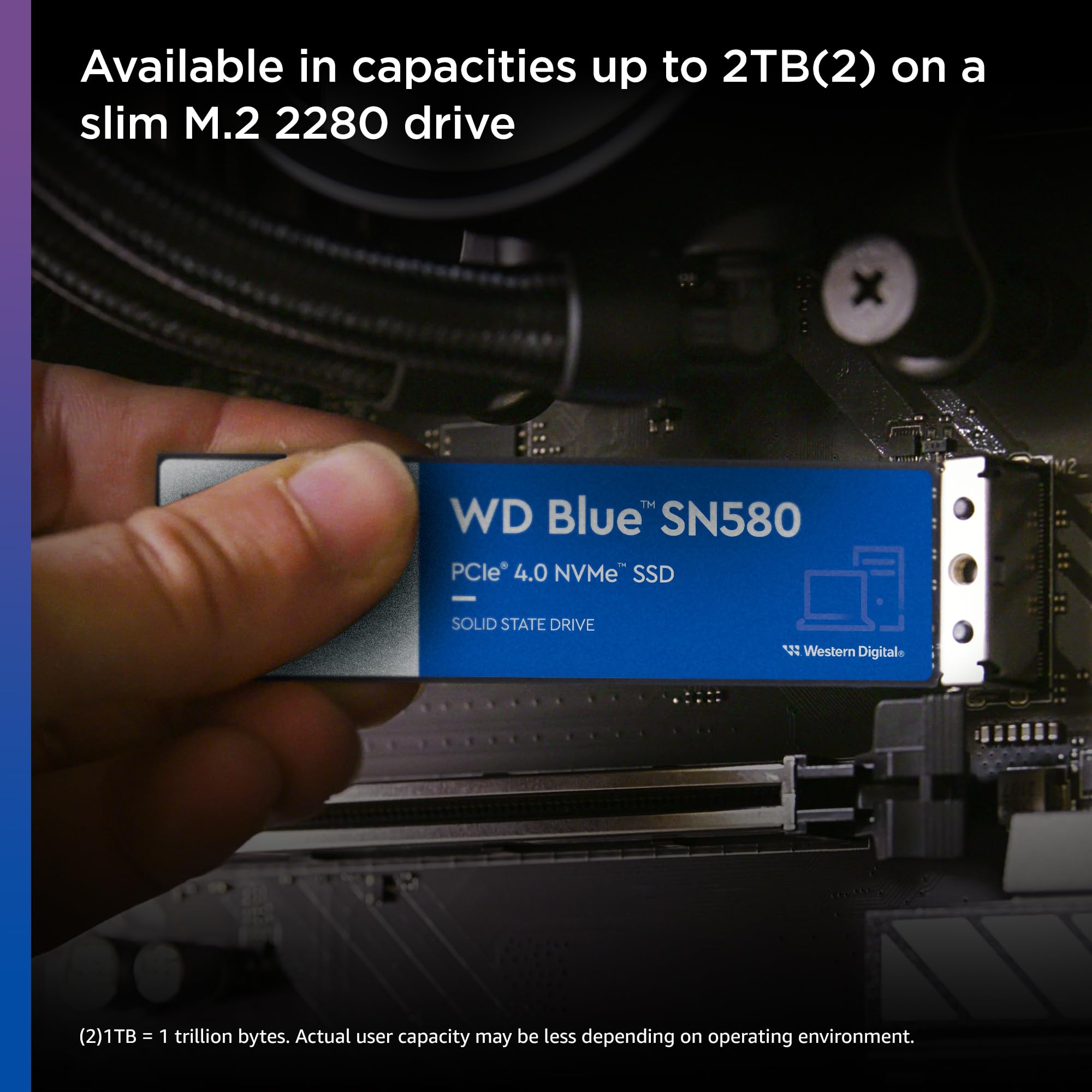 WD Blue SN580 2TB NVMe SSD - Gen4 PCIe M.2 2280 Internal Solid State Drive, Up to 4150MB/s Read Speed - Perfect for Gaming, Video Editing & PC Upgrades