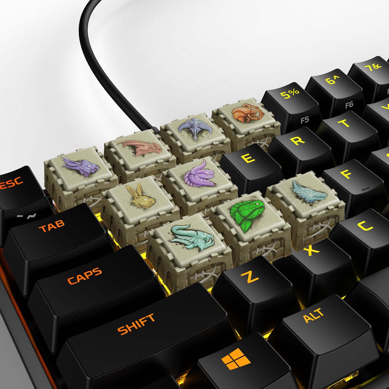 HX3D Guild Wars 2 Keycap Set & Mount Bundle - Custom Mechanical Keyboard Keycaps for Gaming PC Setup - Perfect for MMORPG Fans and Collectors