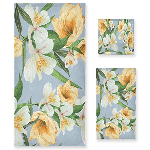 Premium 3-Piece Watercolor Yellow & White Floral Bath Towel Set - Ultra Soft & Absorbent Hand Towel & Washcloth | Fade-Resistant Polyester-Cotton Blend | Perfect for Home, Kitchen, Hotel, Gym, Swimming & Spa Use