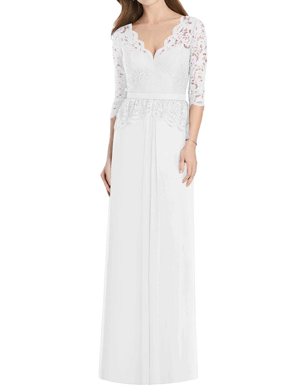 Elegant Long Chiffon Lace Mother of the Bride Dress with Sleeves - Formal Evening Gown for Wedding Ceremonies, Receptions & Special Occasions